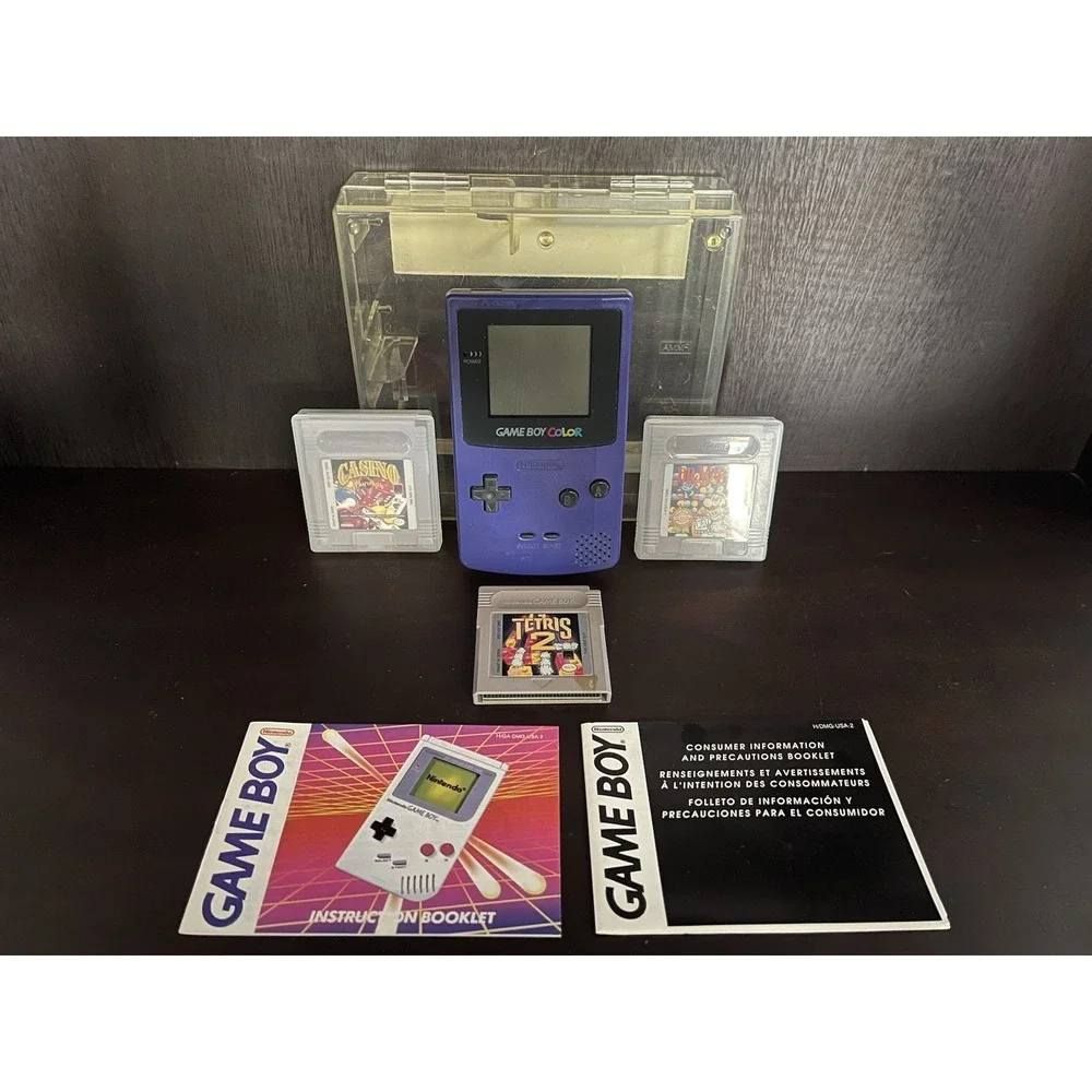Nintendo Game Boy Color–Purple–Model CGB-001 w/Clear Case‎ & 3 Games [TESTED]